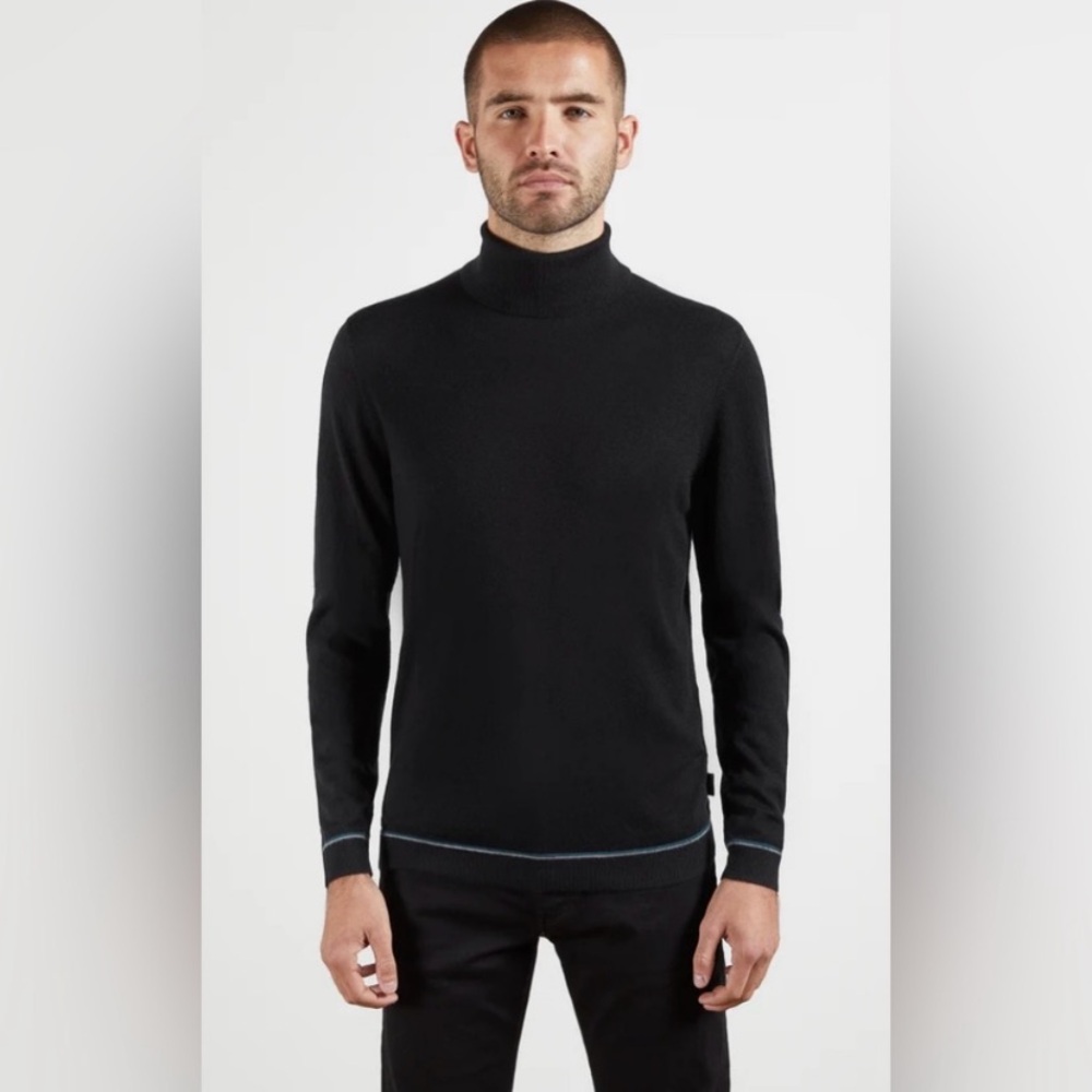 Ted Baker London EXARNO Black Wool Cashmere Blend Roll Neck Sweater - Picture 2 of 16